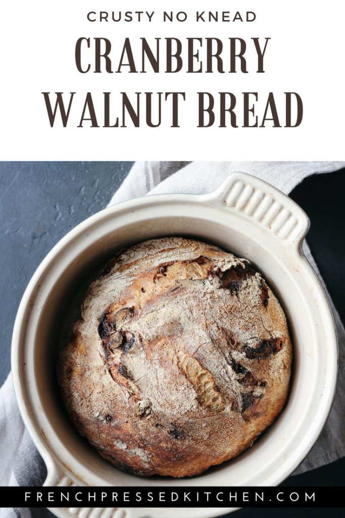 An easy, hands-off no-knead recipe for crusty cranberry walnut bread. A copycat of the Le Diplomate bread from Washington, D.C..