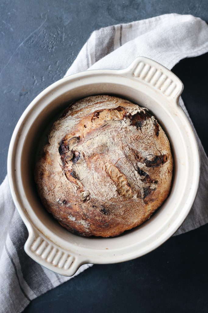 An easy, hands-off no-knead recipe for crusty cranberry walnut bread. A copycat of the Le Diplomate bread from Washington, D.C..