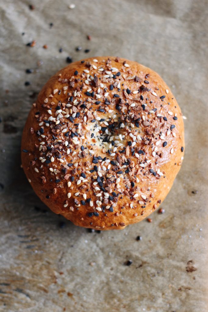 Everything Bagel - a modified version of a New York style classic. Savory and chewy, perfect with vegan cream cheese.