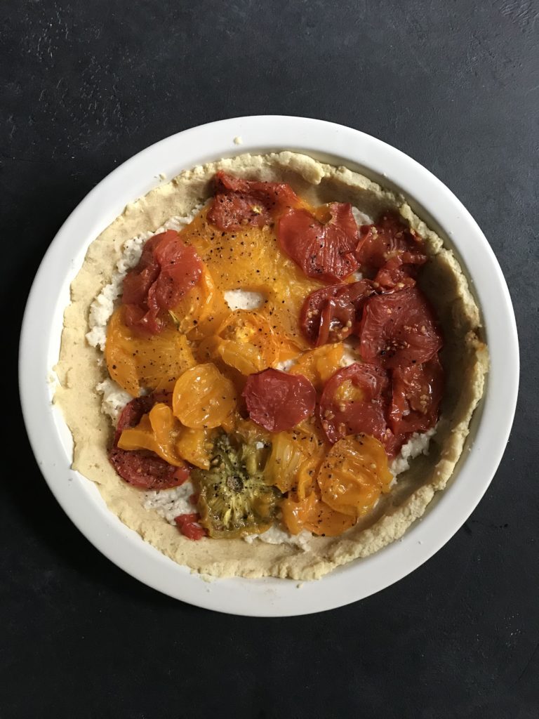 roasted tomato parmesan garlic pie with shallots - pre bake