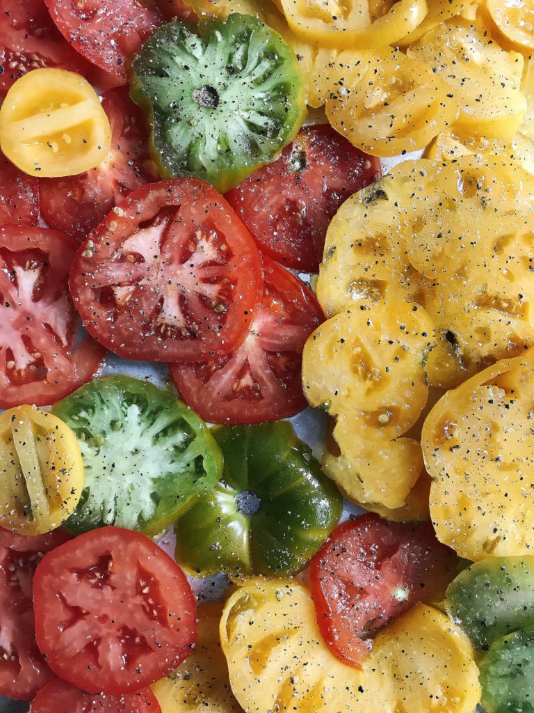 roasted tomato parmesan garlic pie with shallots - fresh summer tomatoes