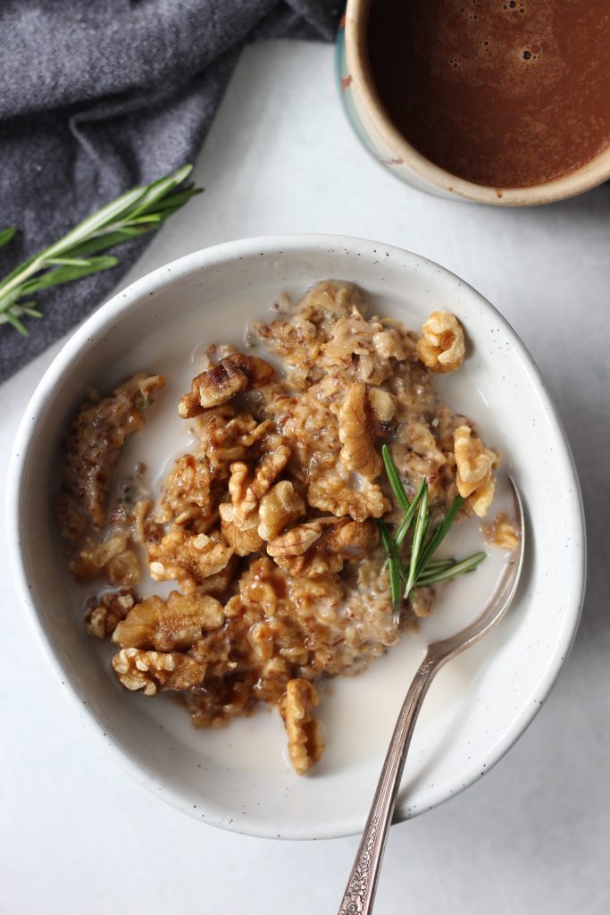 Rosemary brown sugar oatmeal with walnuts